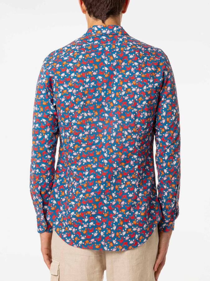 Mc2 Saint Barth Camicia Da Uomo Sikelia In Mussola Di Cotone Con Stampa Granchio