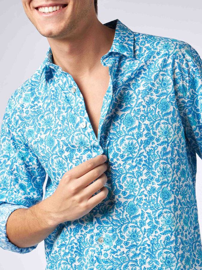 Mc2 Saint Barth Camicia Da Uomo Sikelia In Mussola Di Cotone Stampa Fiori