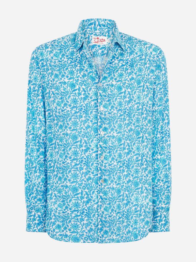 Mc2 Saint Barth Camicia Da Uomo Sikelia In Mussola Di Cotone Stampa Fiori