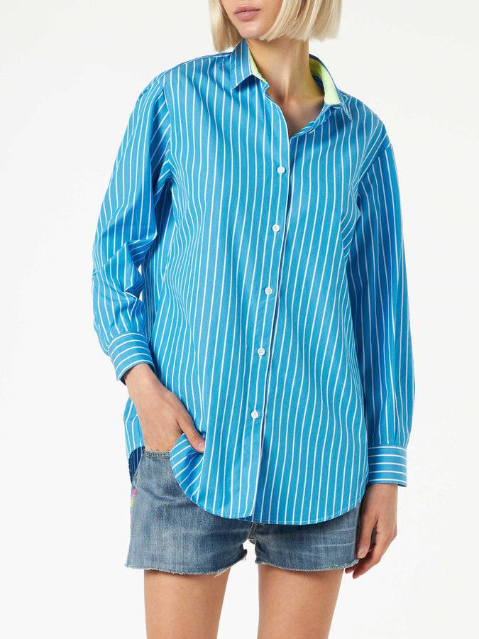 Mc2 Saint Barth Camicia In Cotone A Righe Con Ricamo Born In St. Barth