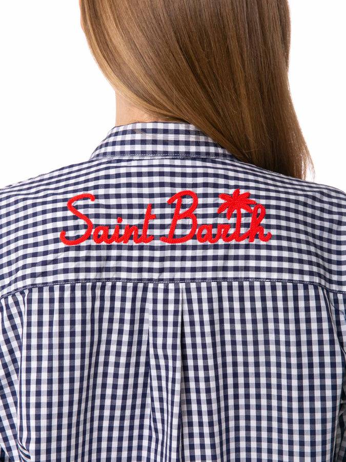Mc2 Saint Barth Camicia In Cotone Vichy Blu Navy Con Ricamo