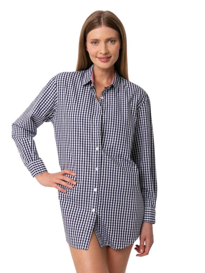 Mc2 Saint Barth Camicia In Cotone Vichy Blu Navy Con Ricamo