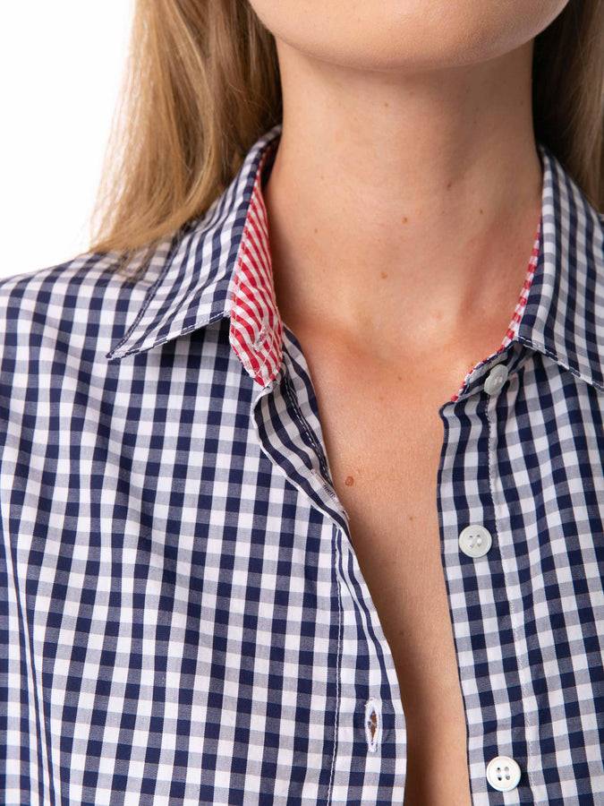 Mc2 Saint Barth Camicia In Cotone Vichy Blu Navy Con Ricamo