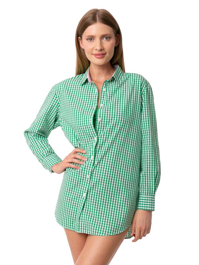 Mc2 Saint Barth Camicia In Cotone Vichy Verde Con Ricamo