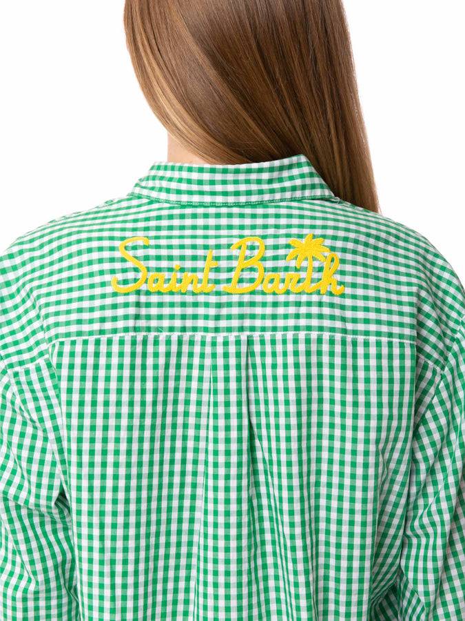Mc2 Saint Barth Camicia In Cotone Vichy Verde Con Ricamo