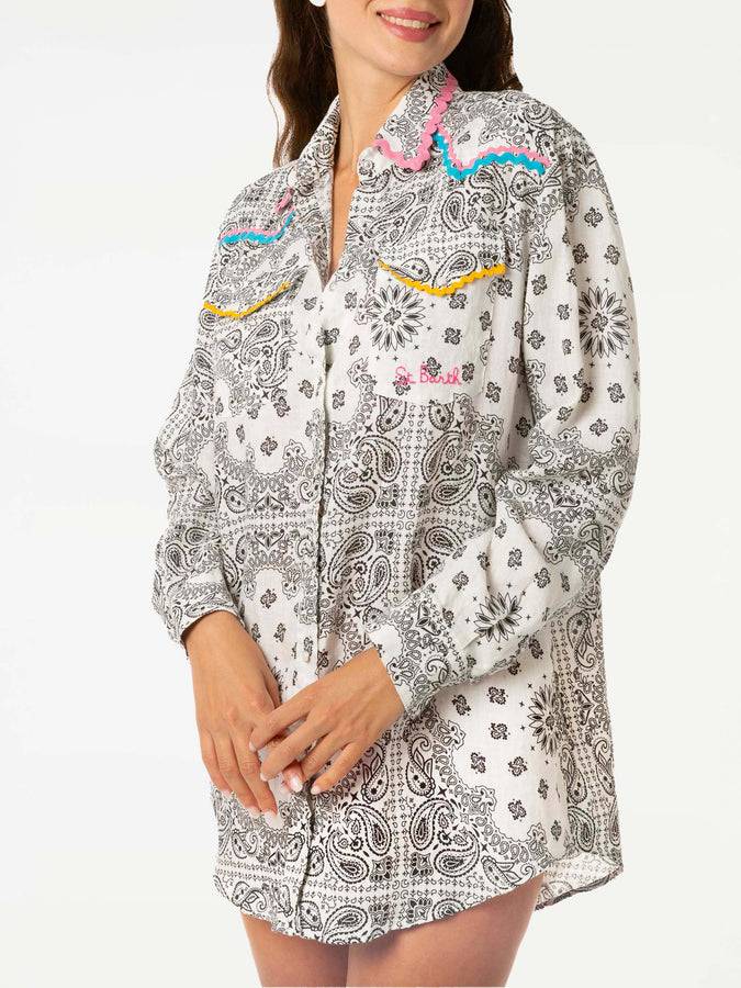Mc2 Saint Barth Camicia In Lino Bianco Con Passamanerie