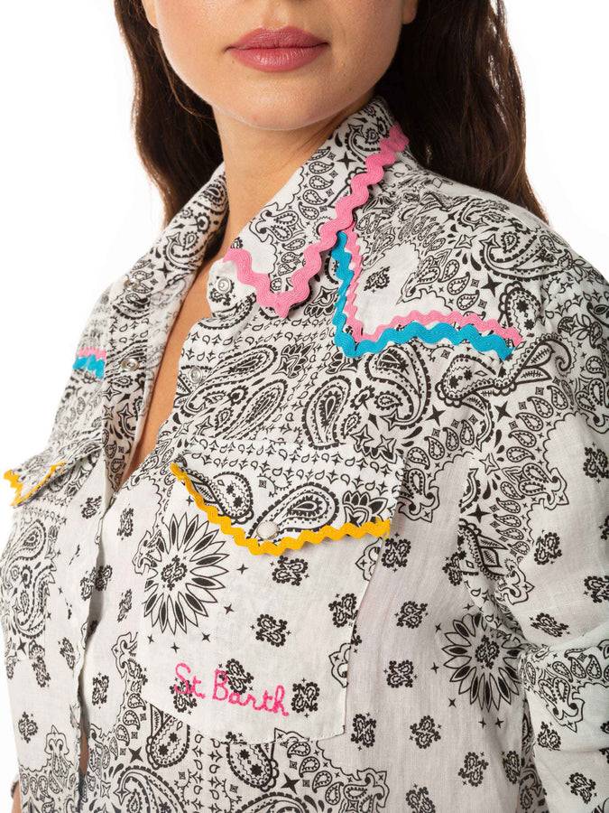 Mc2 Saint Barth Camicia In Lino Bianco Con Passamanerie