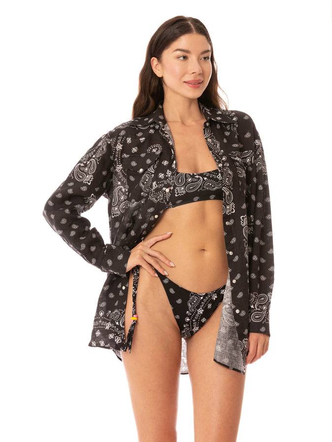Mc2 Saint Barth Camicia Nera In Lino Con Passamanerie