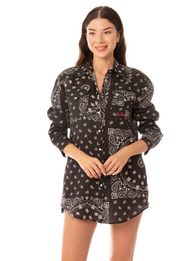 Mc2 Saint Barth Camicia Nera In Lino Con Passamanerie