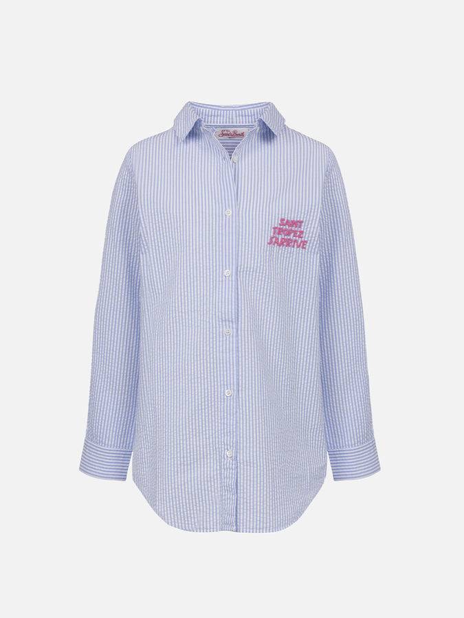 Mc2 Saint Barth Camicia Over Da Bambina In Seersucker Con Stampa Rigata Mini Brigitte