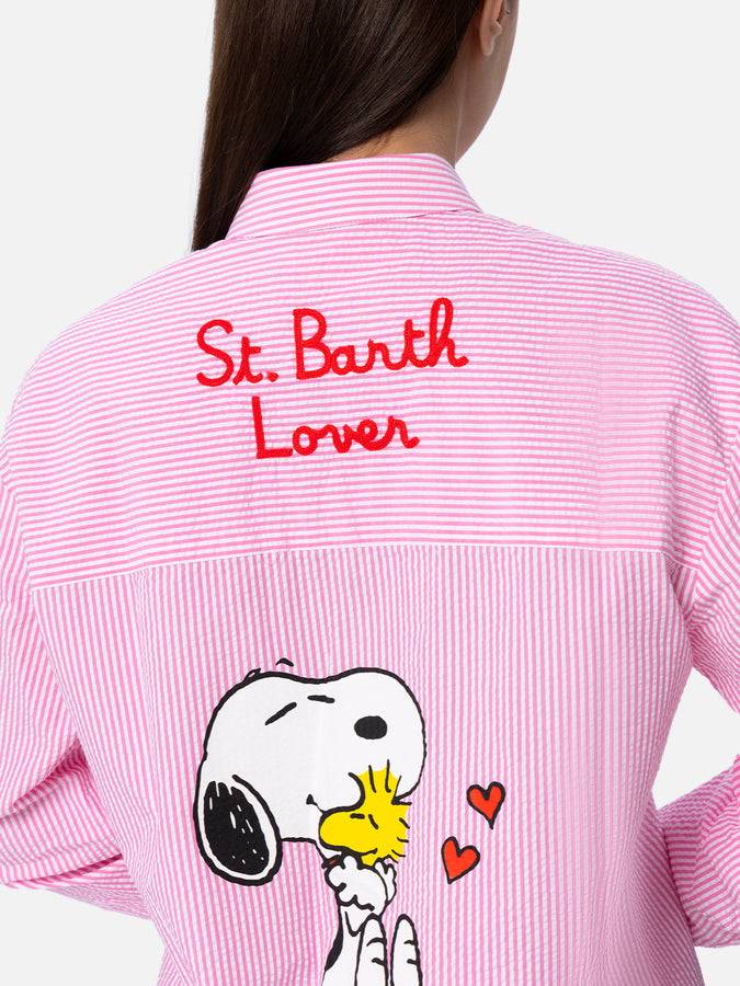 Mc2 Saint Barth Camicia Over Da Donna In Cotone Stampa Righe Brigitte | EDIZIONE SPECIALE SNOOPY PEANUTS