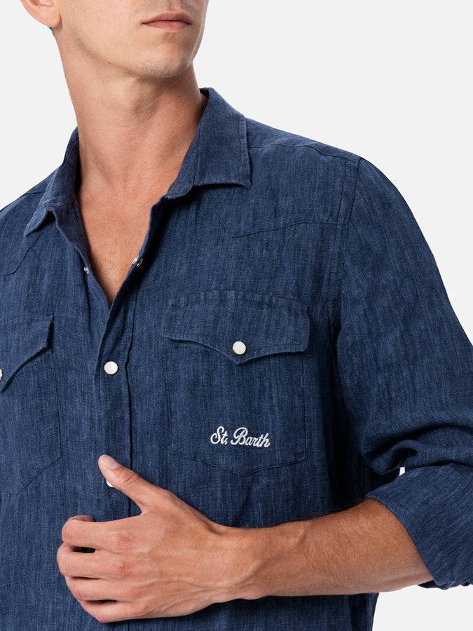 Mc2 Saint Barth Camicia Uomo In Denim Di Lino Delave' Greg