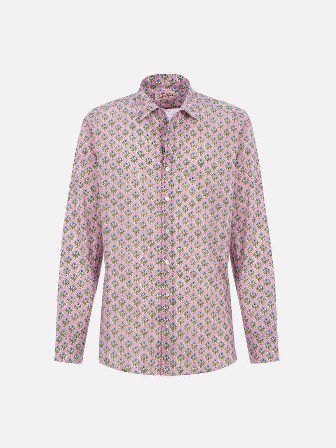 Mc2 Saint Barth Camicia Uomo Sikelia In Mussola Di Cotone Con Stampa Radicale Di Fiori