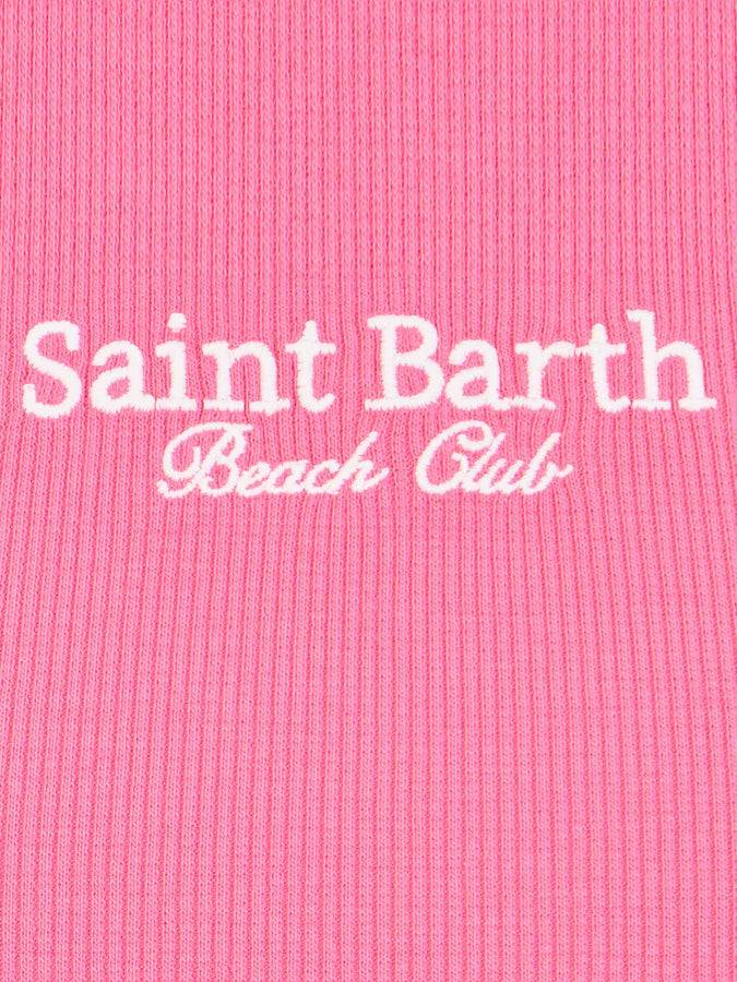 Mc2 Saint Barth Canotta Crop Da Bambina In Cotone Lavorato A Costine Fucsia