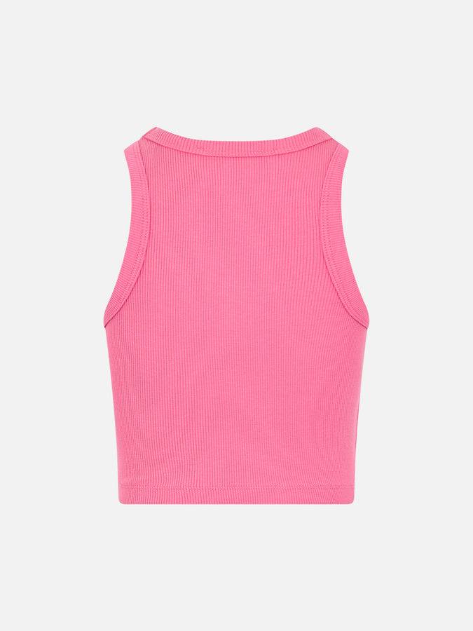 Mc2 Saint Barth Canotta Crop Da Bambina In Cotone Lavorato A Costine Fucsia