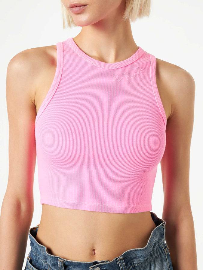 Mc2 Saint Barth Canotta Crop In Cotone Con Ricamo St. Barth