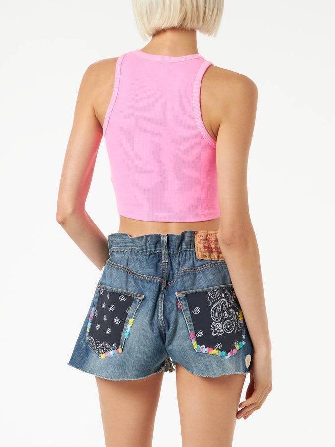 Mc2 Saint Barth Canotta Crop In Cotone Con Ricamo St. Barth