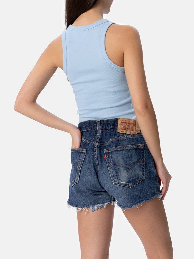 Mc2 Saint Barth Canotta Da Donna In Cotone Azzurro Lavorato A Costine