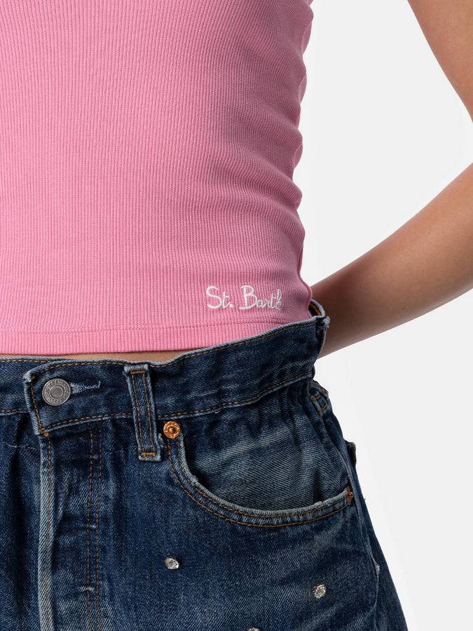 Mc2 Saint Barth Canotta Da Donna In Cotone Rosa Lavorato A Costine