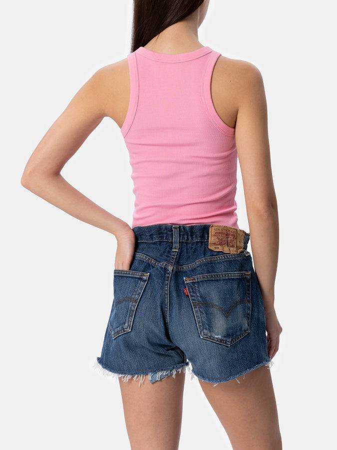 Mc2 Saint Barth Canotta Da Donna In Cotone Rosa Lavorato A Costine