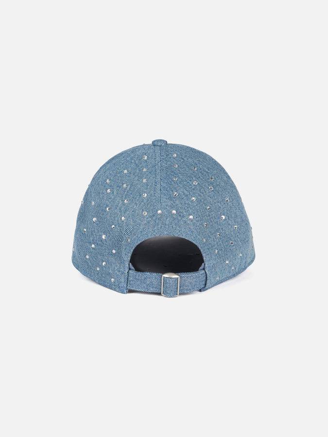 Mc2 Saint Barth Cappellino Davis In Denim Impreziosito Da Strass