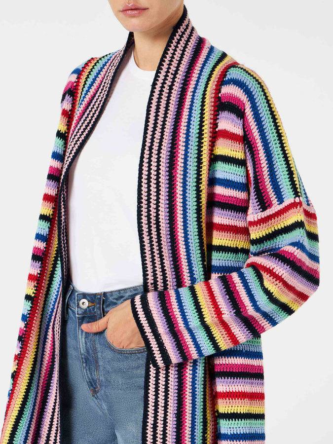 Mc2 Saint Barth Cappotto Crochet Multicolore Con Cintura