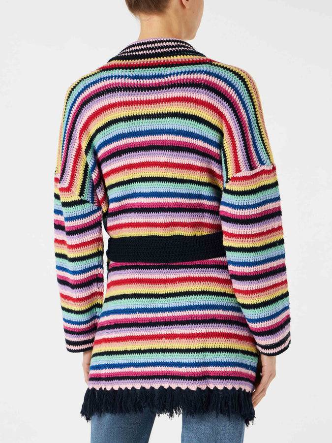 Mc2 Saint Barth Cappotto Crochet Multicolore Con Cintura