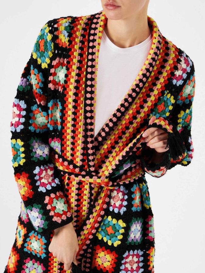 Mc2 Saint Barth Cappotto Crochet Multicolore Con Cintura