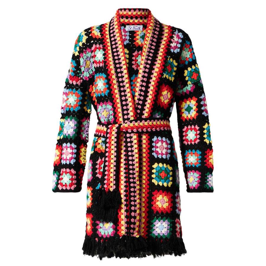 Mc2 Saint Barth Cappotto Crochet Multicolore Con Cintura