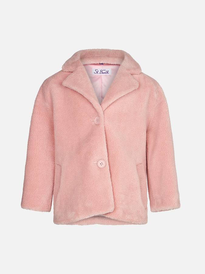 Mc2 Saint Barth Cappotto Da Bambina In Tessuto Teddy Rosa