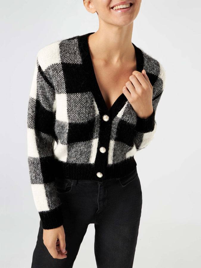 Mc2 Saint Barth Cardigan Corto Da Donna Con Bottoni Gioiello E Stampa Vichy
