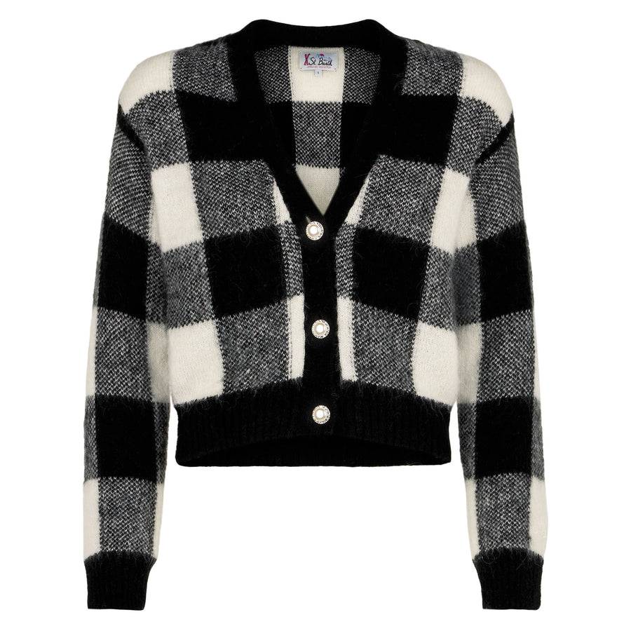 Mc2 Saint Barth Cardigan Corto Da Donna Con Bottoni Gioiello E Stampa Vichy