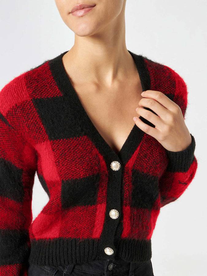 Mc2 Saint Barth Cardigan Corto Da Donna Con Bottoni Gioiello E Stampa Tartan