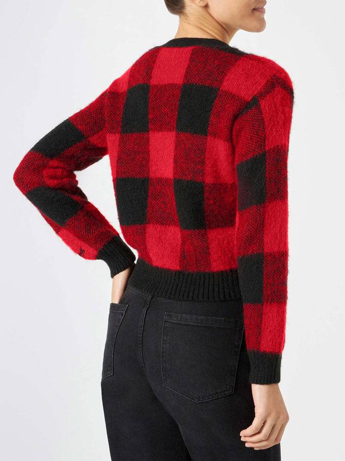 Mc2 Saint Barth Cardigan Corto Da Donna Con Bottoni Gioiello E Stampa Tartan