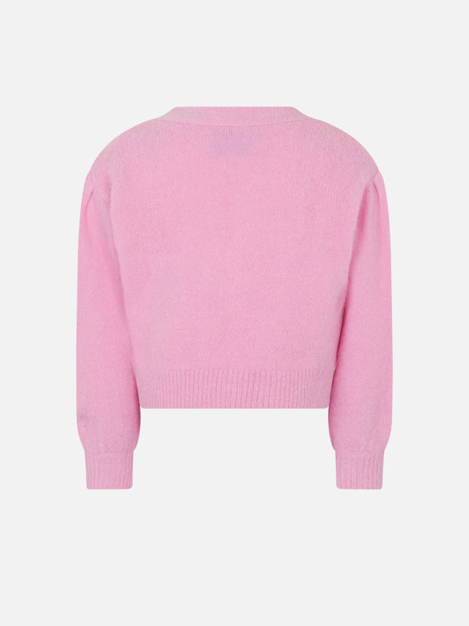 Mc2 Saint Barth Cardigan Corto Per Bambina In Garzato Con Maniche A Sbuffo