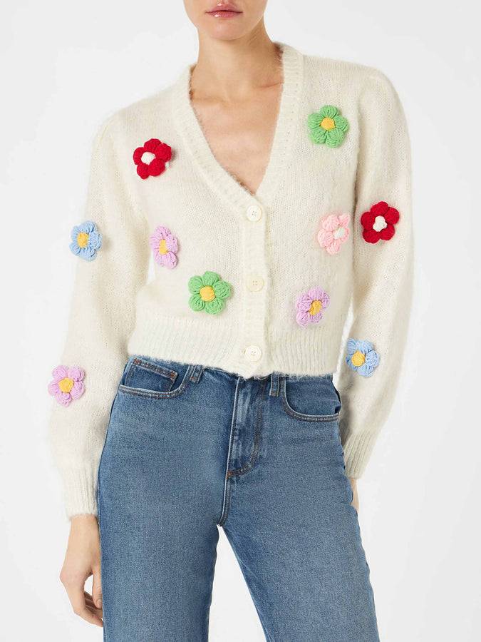 Mc2 Saint Barth Cardigan crop garzato da donna con maniche a sbuffo
