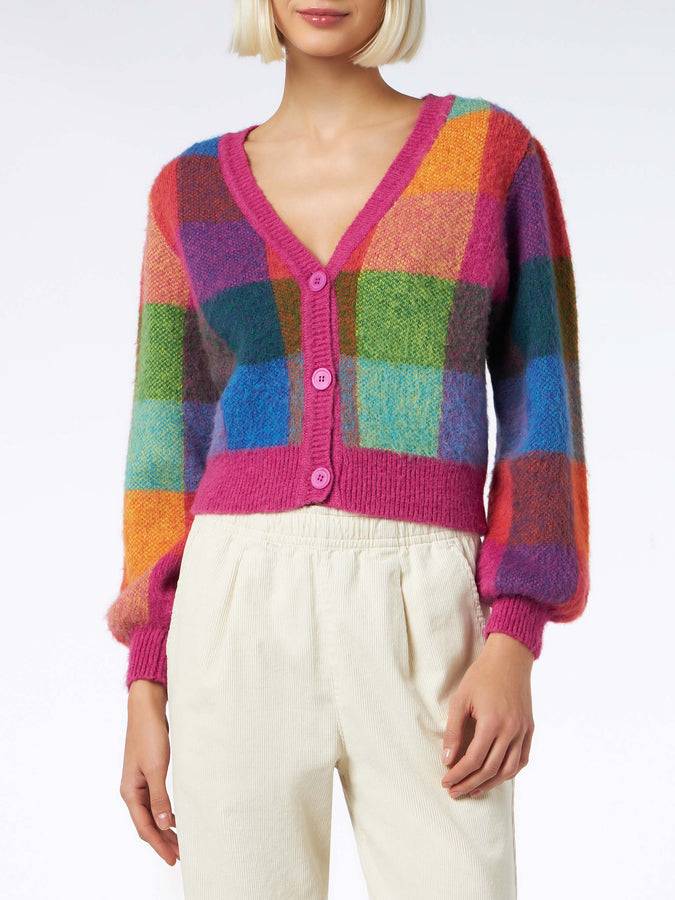 Mc2 Saint Barth Cardigan cropped garzato da donna con maniche a sbuffo
