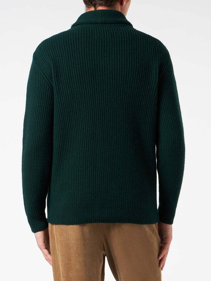 Mc2 Saint Barth Cardigan Da Uomo A Costine Verde Collo A Scialle Con Tasche E Toppa