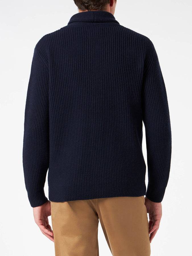 Mc2 Saint Barth Cardigan Da Uomo Blu A Coste Con Collo Sciallato, Tasche E Toppa