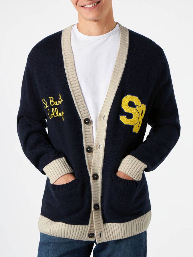 Mc2 Saint Barth Cardigan in maglia con patch e ricamo St. Barth College