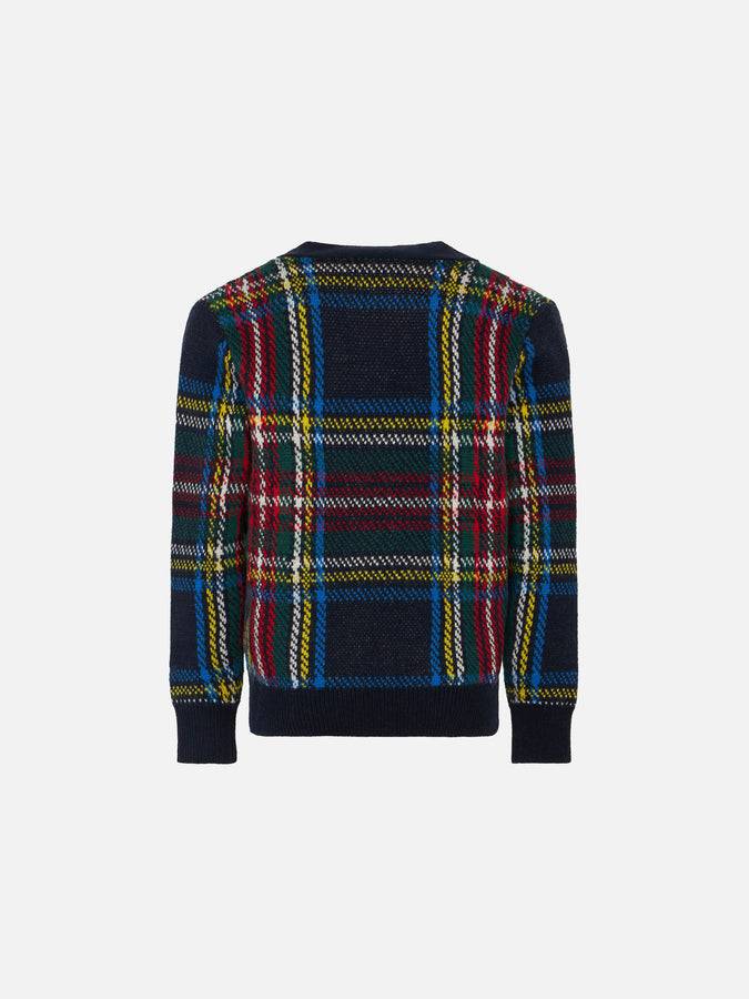 Mc2 Saint Barth Cardigan In Maglia Tartan Con Patch