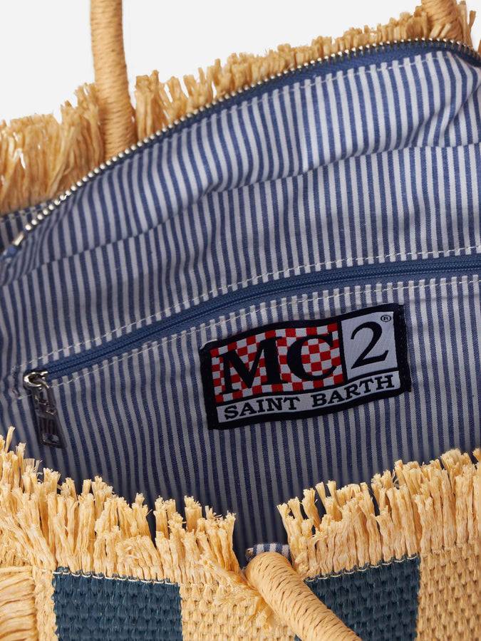 Mc2 Saint Barth Colette Straw Handbag With Navy Blue Striped Print