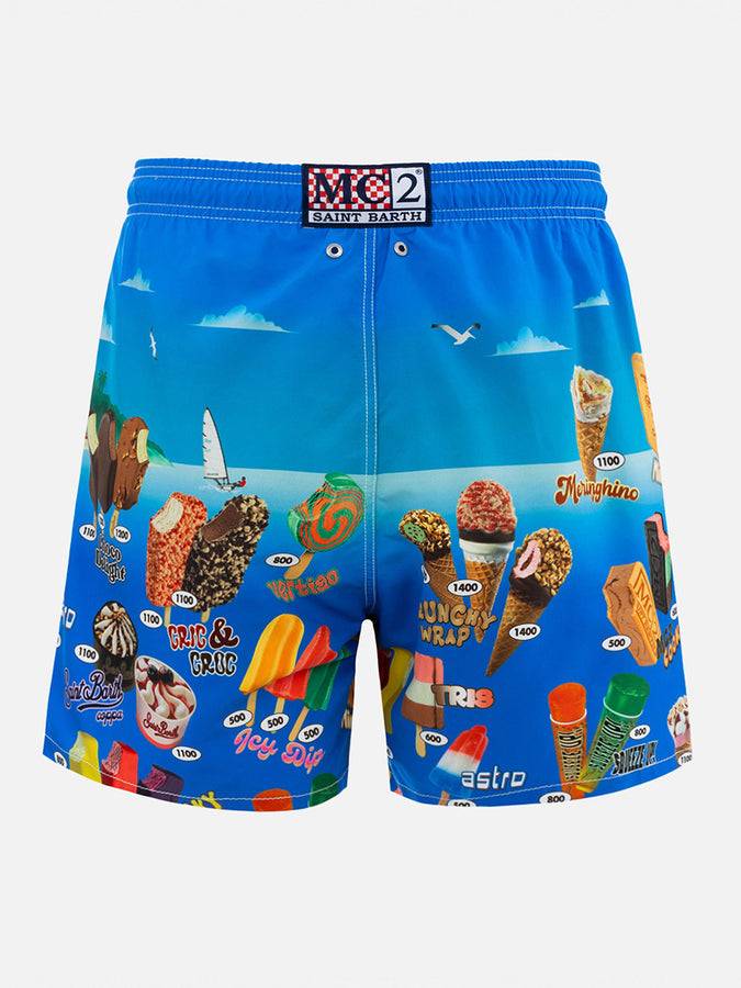 Mc2 Saint Barth Costume Corto Da Uomo Gustavia Lunghezza Media Con Stampa Piazzata Gelati