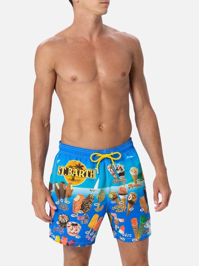 Mc2 Saint Barth Costume Corto Da Uomo Gustavia Lunghezza Media Con Stampa Piazzata Gelati