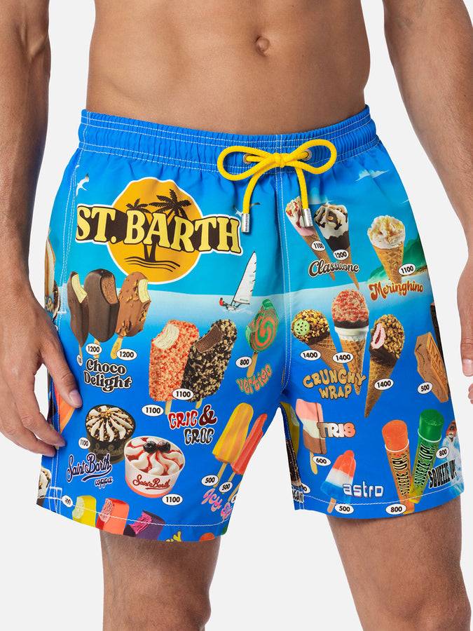 Mc2 Saint Barth Costume Corto Da Uomo Gustavia Lunghezza Media Con Stampa Piazzata Gelati