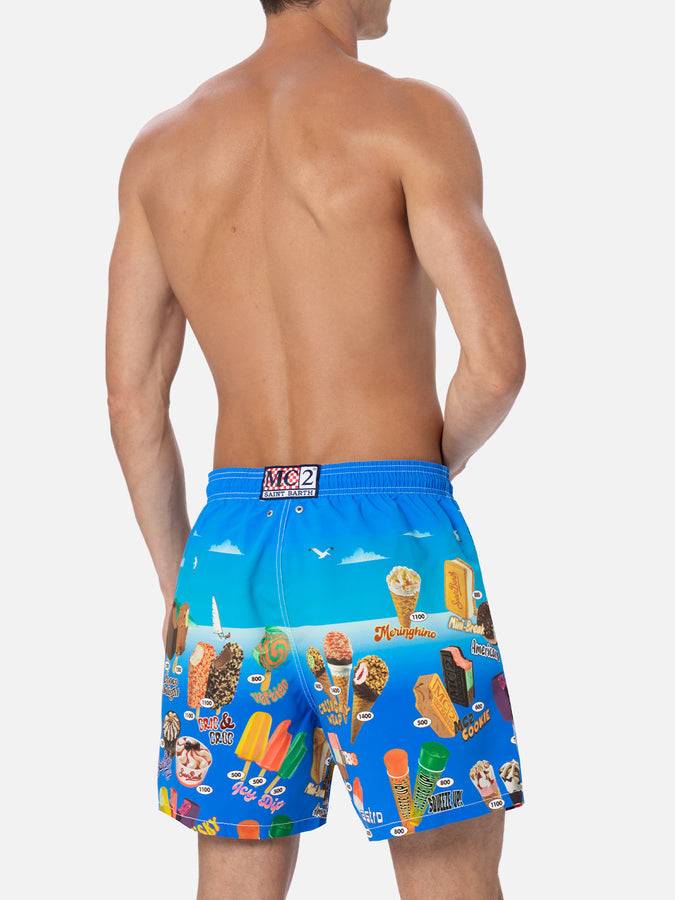 Mc2 Saint Barth Costume Corto Da Uomo Gustavia Lunghezza Media Con Stampa Piazzata Gelati