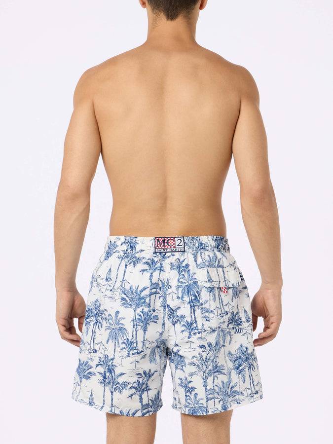 Mc2 Saint Barth Costume Corto Da Uomo Gustavia Lunghezza Media Con Stampa Toile De Jouy