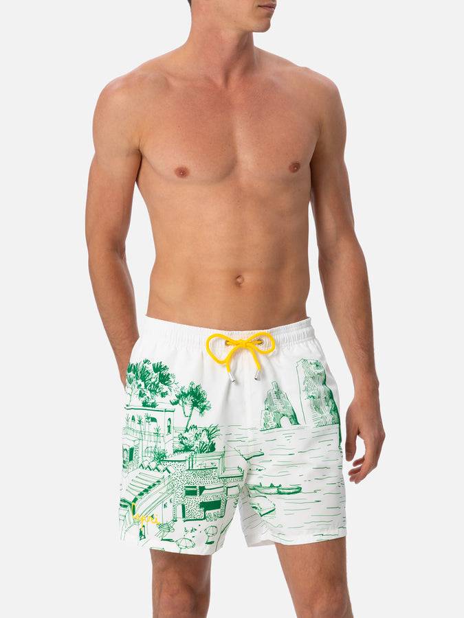 Mc2 Saint Barth Costume Corto Da Uomo Gustavia Lunghezza Media Con Stampa Piazzata Capri