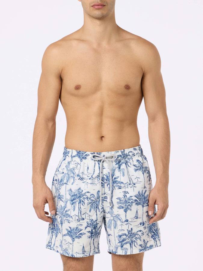 Mc2 Saint Barth Costume Corto Da Uomo Gustavia Lunghezza Media Con Stampa Toile De Jouy