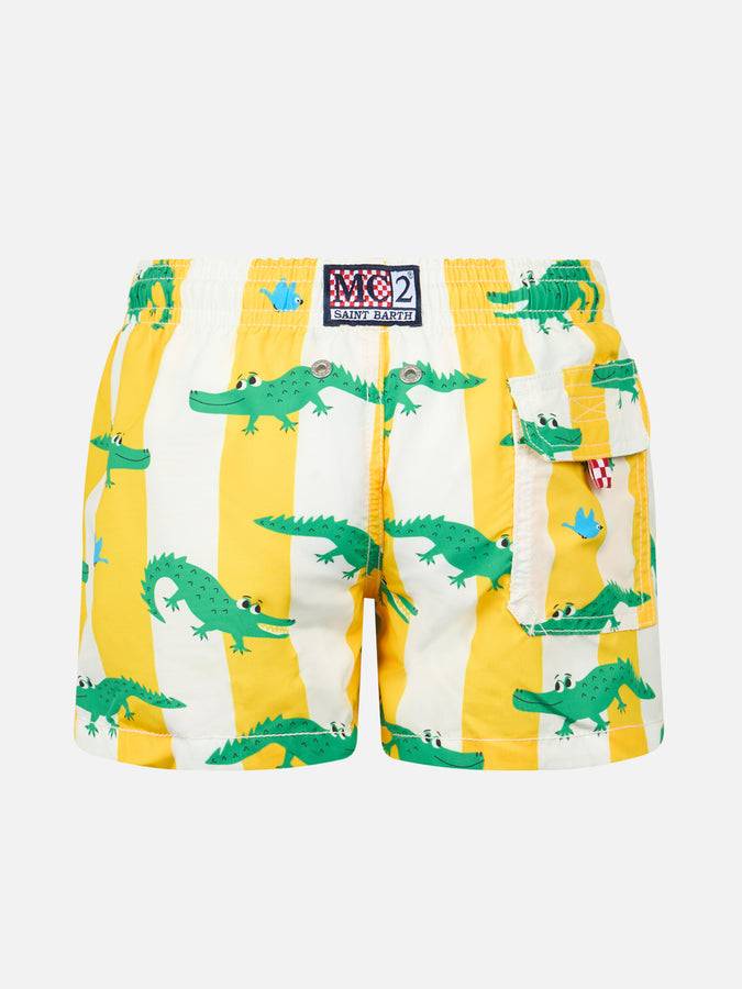 Mc2 Saint Barth Costume Da Bagno Bambino Di Media Lunghezza Jean Con Stampa Coccodrillo